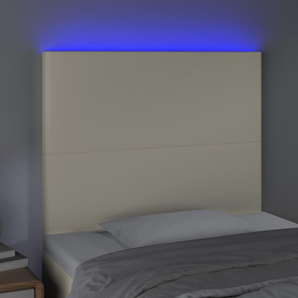 Čelo Postele S Led Krémové 80X5X118/128 Cm Umělá Kůže