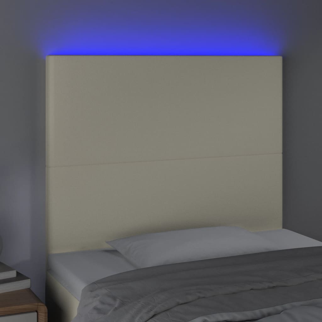 Čelo Postele S Led Krémové 90X5X118/128 Cm Umělá Kůže