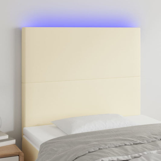 Čelo Postele S Led Krémové 90X5X118/128 Cm Umělá Kůže