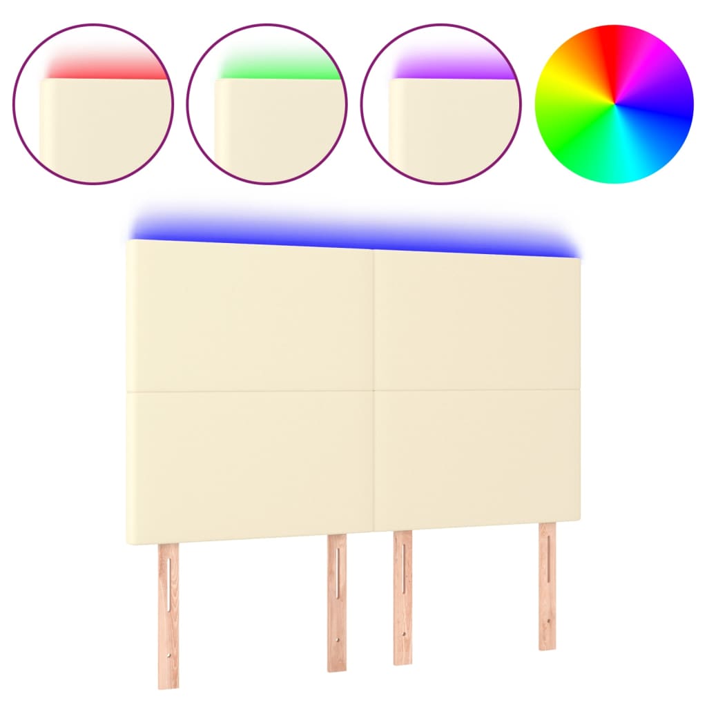 Čelo Postele S Led Krémové 144X5X118/128 Cm Umělá Kůže