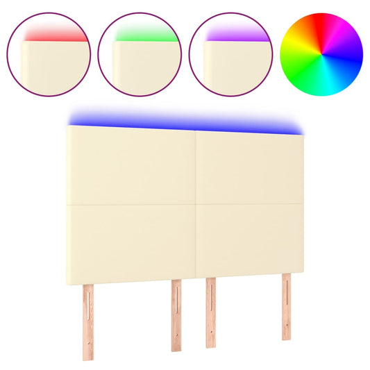 Čelo Postele S Led Krémové 144X5X118/128 Cm Umělá Kůže