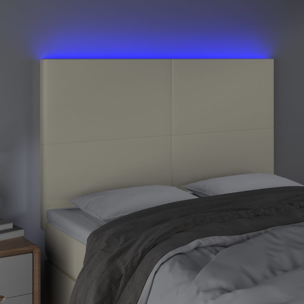 Čelo Postele S Led Krémové 144X5X118/128 Cm Umělá Kůže