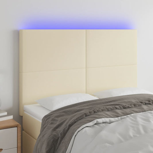 Čelo Postele S Led Krémové 144X5X118/128 Cm Umělá Kůže