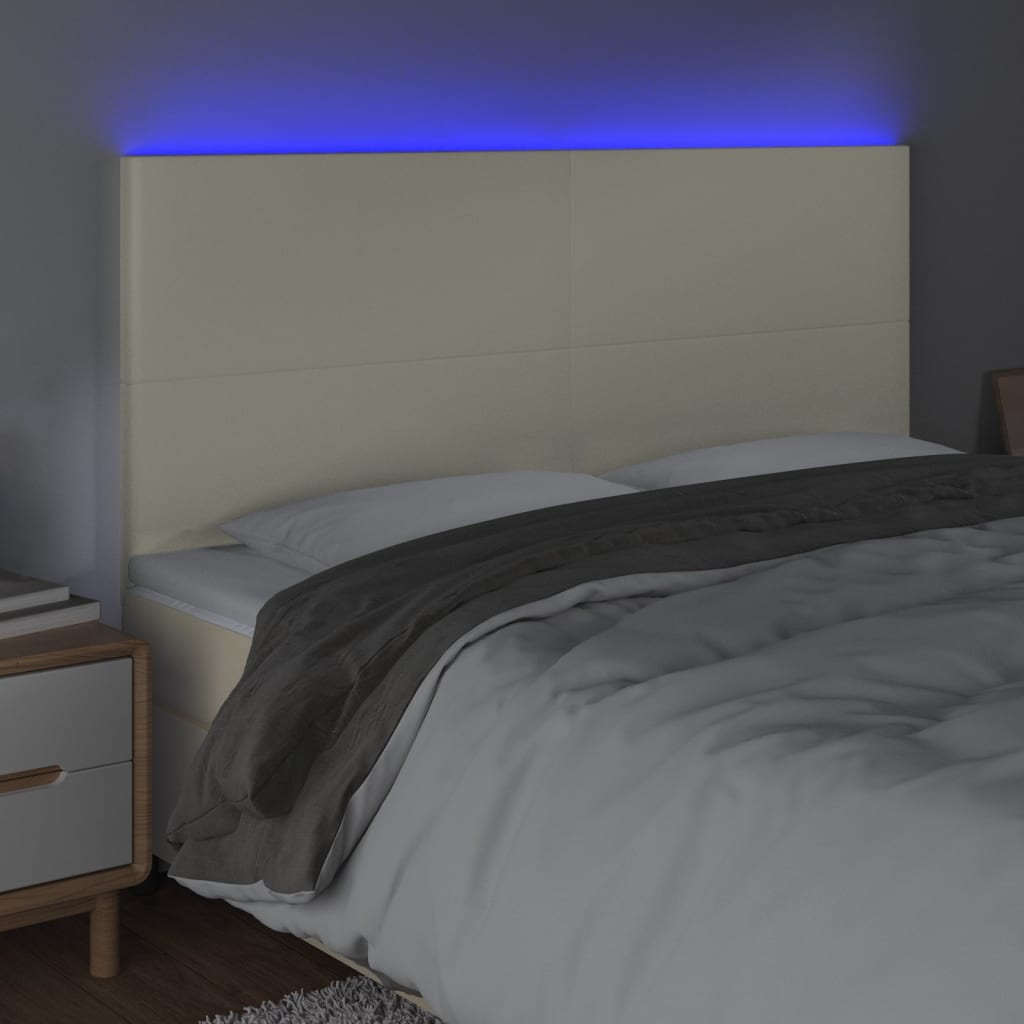 Čelo Postele S Led Krémové 160X5X118/128 Cm Umělá Kůže