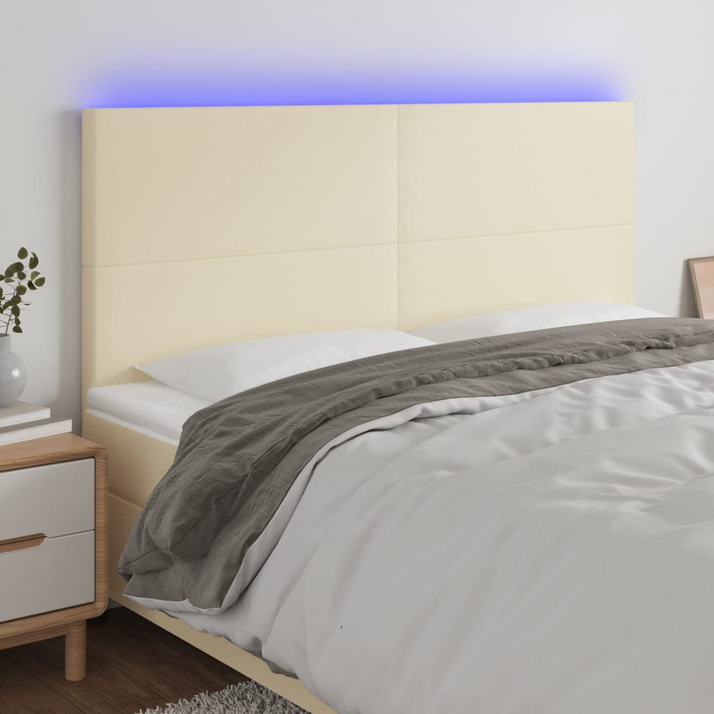 Čelo Postele S Led Krémové 160X5X118/128 Cm Umělá Kůže