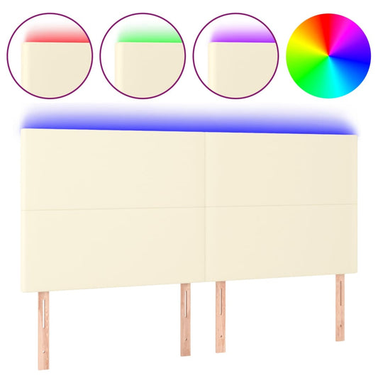 Čelo Postele S Led Krémové 180X5X118/128 Cm Umělá Kůže