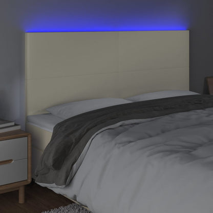 Čelo Postele S Led Krémové 200X5X118/128 Cm Umělá Kůže