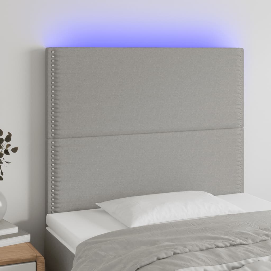 Čelo Postele S Led Světle Šedé 90X5X118/128 Cm Textil