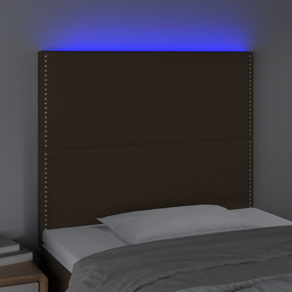 Čelo Postele S Led Tmavě Hnědé 90X5X118/128 Cm Textil
