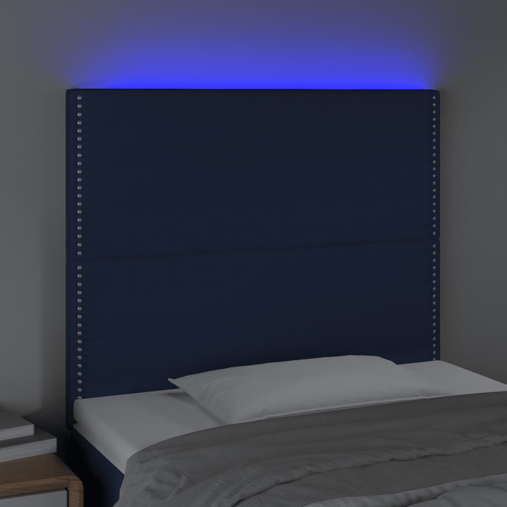 Čelo Postele S Led Modré 90X5X118/128 Cm Textil