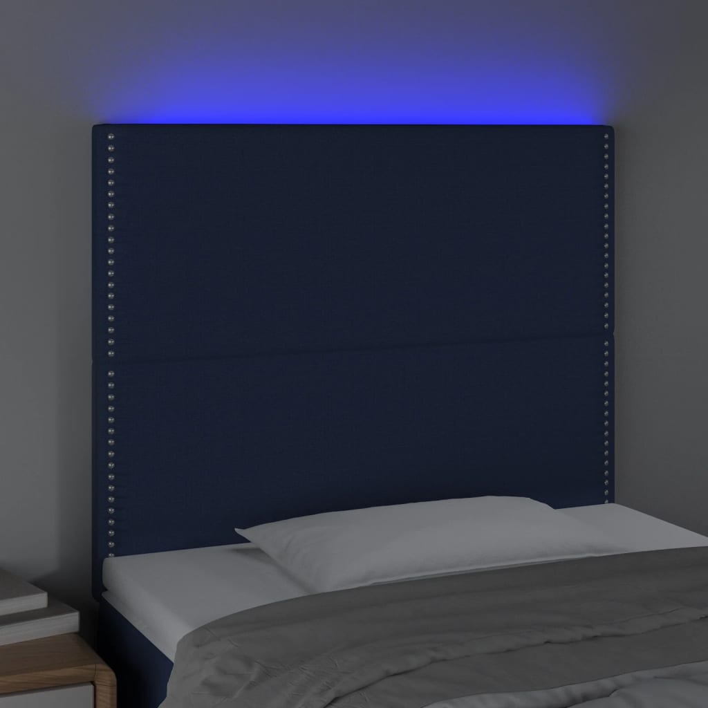 Čelo Postele S Led Modré 100X5X118/128 Cm Textil