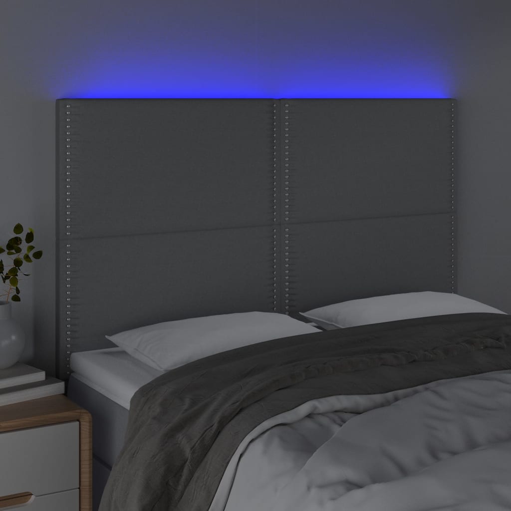 Čelo Postele S Led Světle Šedé 144X5X118/128 Cm Textil