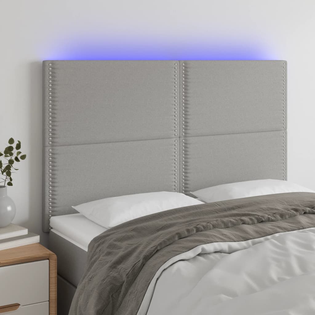 Čelo Postele S Led Světle Šedé 144X5X118/128 Cm Textil
