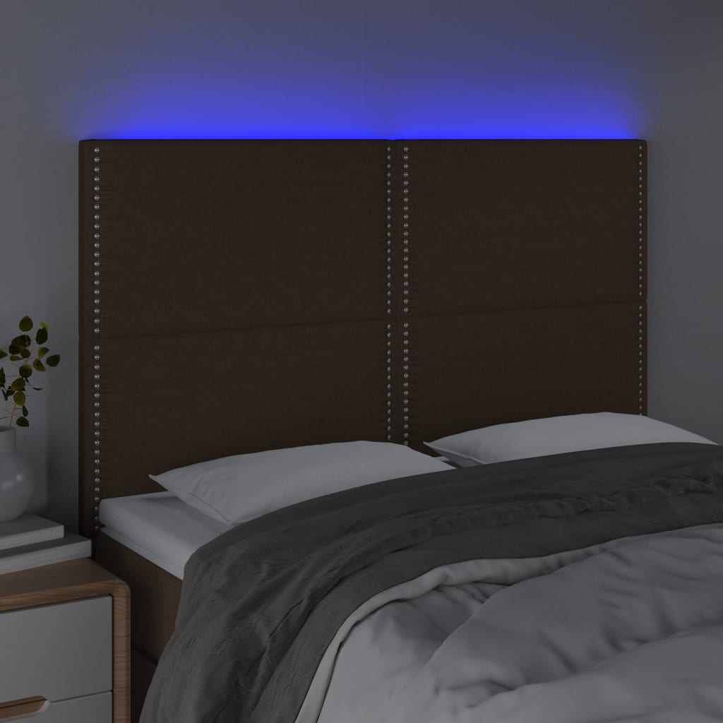 Čelo Postele S Led Tmavě Hnědé 144X5X118/128 Cm Textil