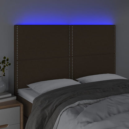 Čelo Postele S Led Tmavě Hnědé 144X5X118/128 Cm Textil
