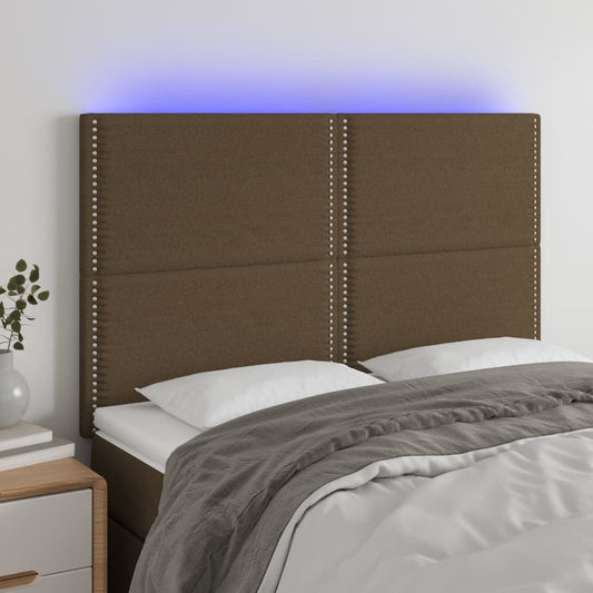 Čelo Postele S Led Tmavě Hnědé 144X5X118/128 Cm Textil