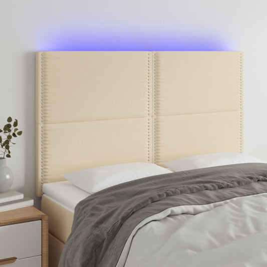 Čelo Postele S Led Krémové 144X5X118/128 Cm Textil