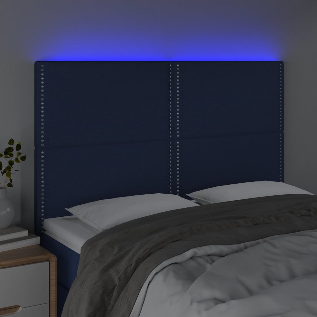 Čelo Postele S Led Modré 144X5X118/128 Cm Textil