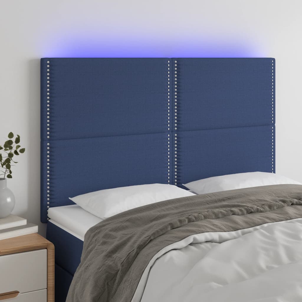 Čelo Postele S Led Modré 144X5X118/128 Cm Textil