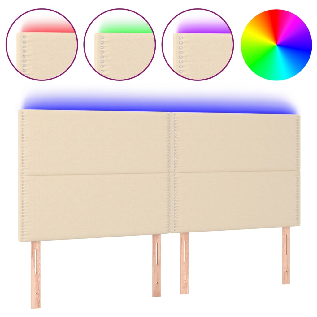 Čelo Postele S Led Krémové 180X5X118/128 Cm Textil