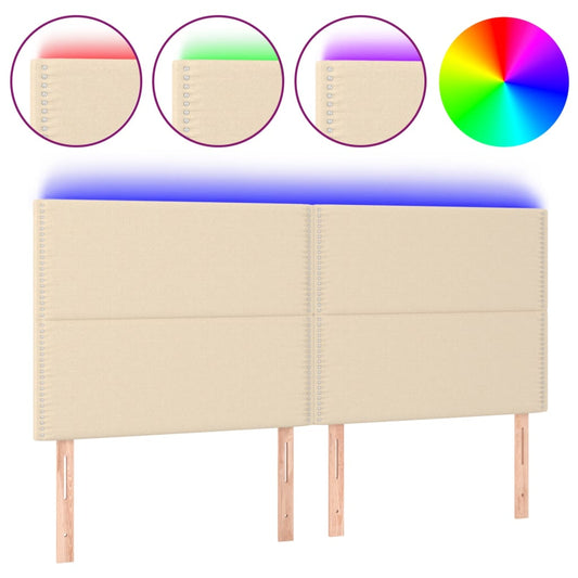 Čelo Postele S Led Krémové 180X5X118/128 Cm Textil
