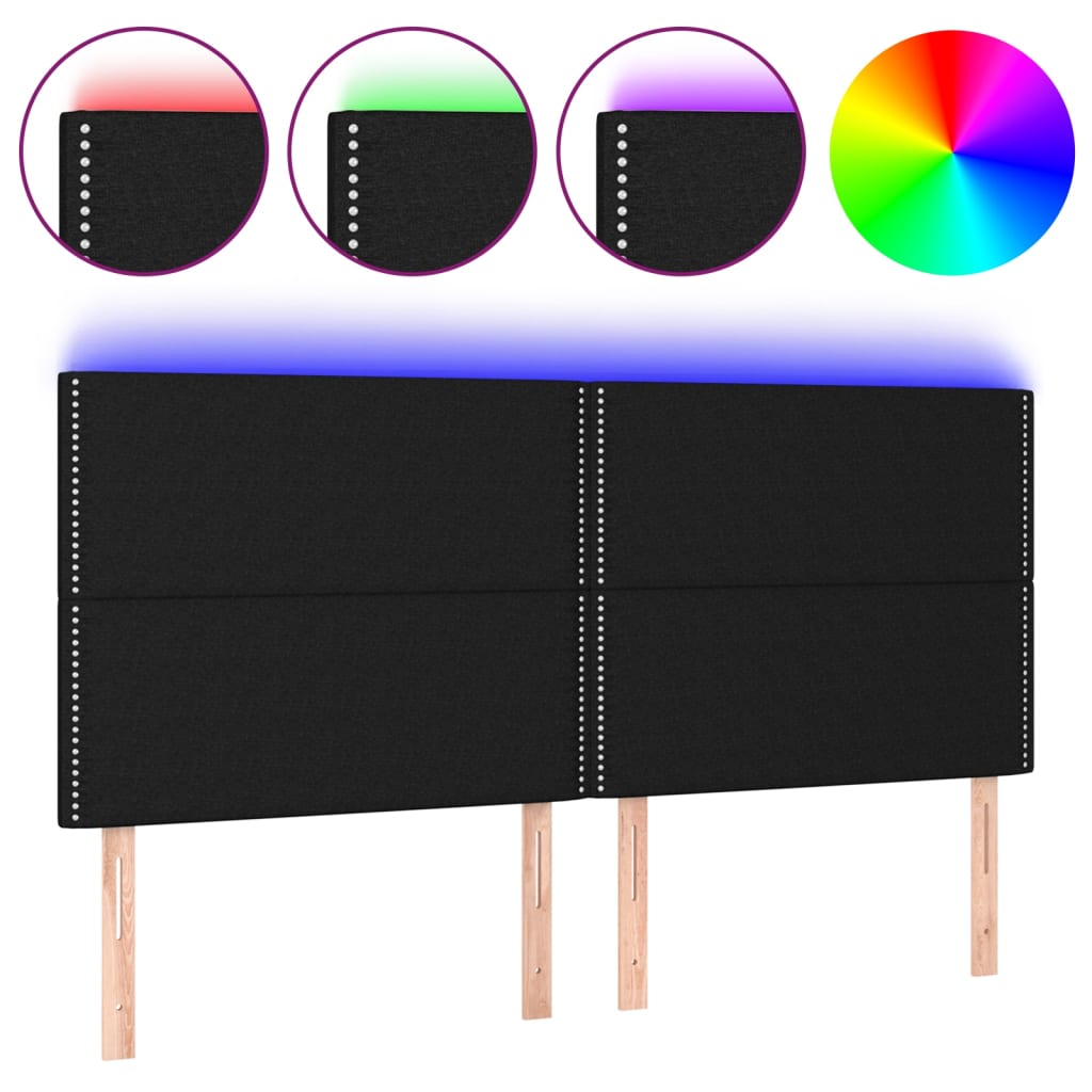 Čelo Postele S Led Černé Textil Černá