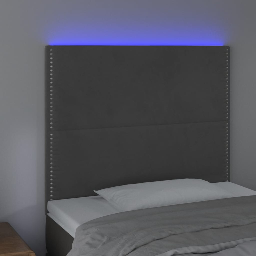 Čelo Postele S Led Tmavě Šedé 80X5X118/128 Cm Samet