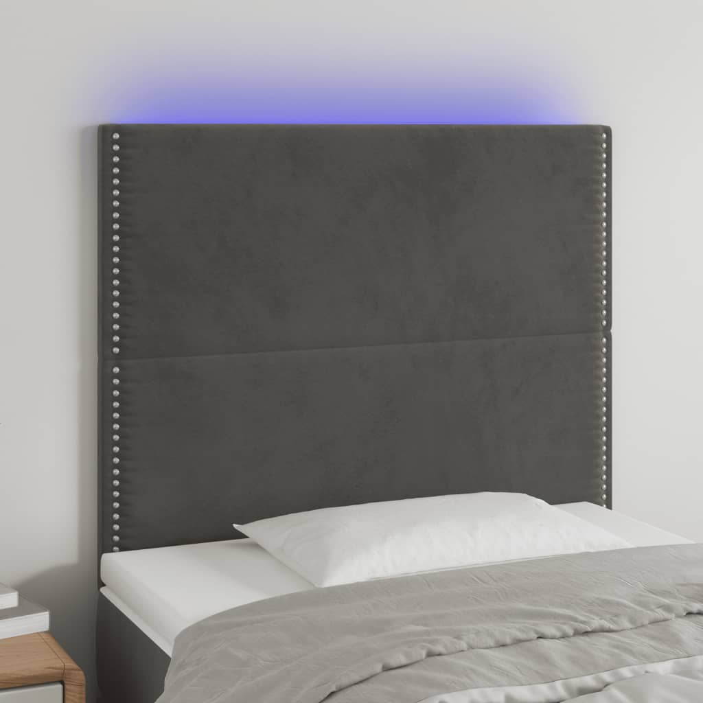 Čelo Postele S Led Tmavě Šedé 80X5X118/128 Cm Samet