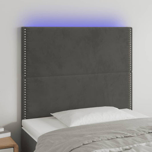 Čelo Postele S Led Tmavě Šedé 80X5X118/128 Cm Samet