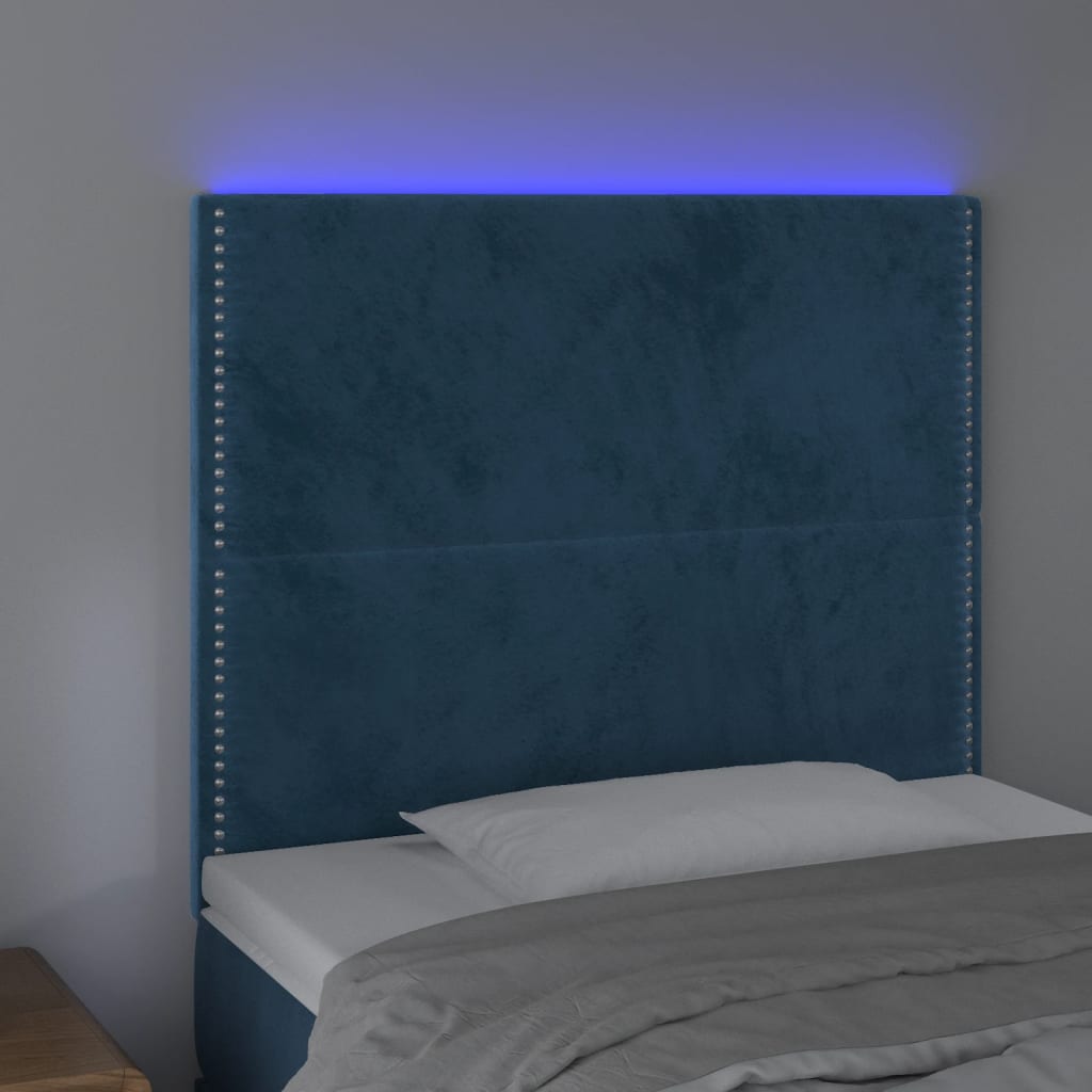 Čelo Postele S Led Tmavě Modré 80X5X118/128 Cm Samet