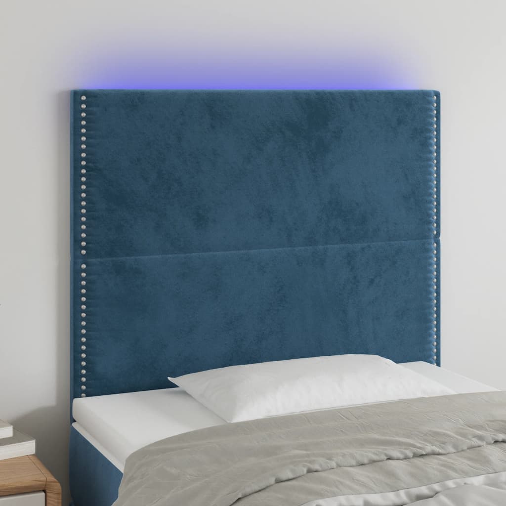 Čelo Postele S Led Tmavě Modré 80X5X118/128 Cm Samet