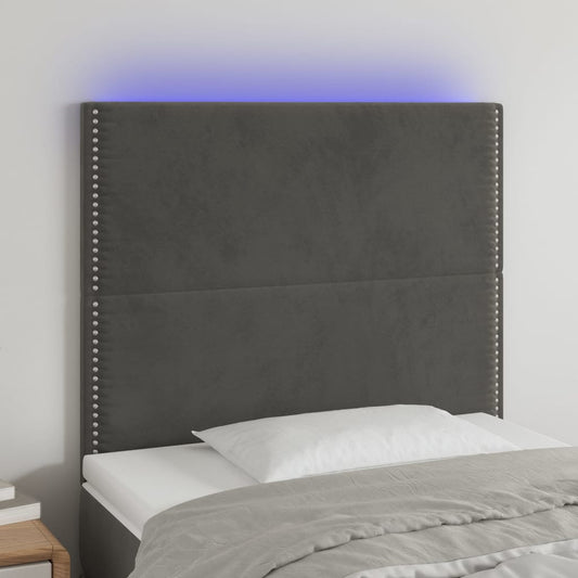 Čelo Postele S Led Tmavě Šedé 90X5X118/128 Cm Samet