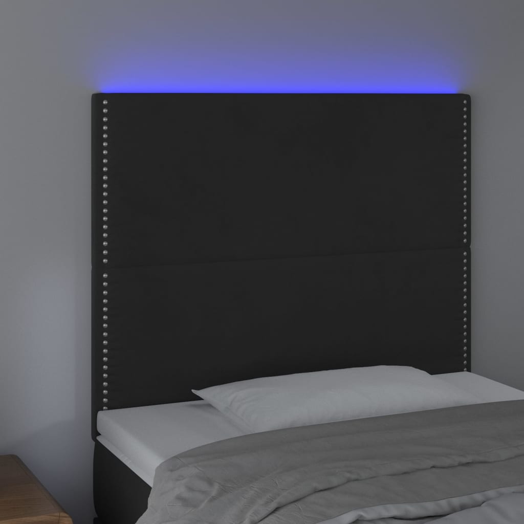 Čelo Postele S Led Černé 90X5X118/128 Cm Samet
