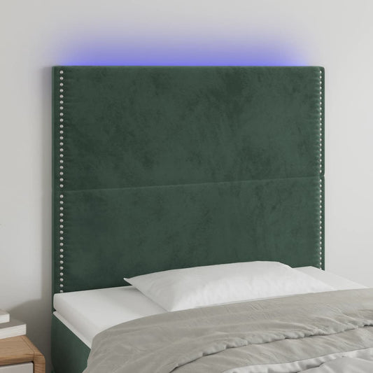 Čelo Postele S Led Tmavě Zelená 90X5X118/128 Cm Samet