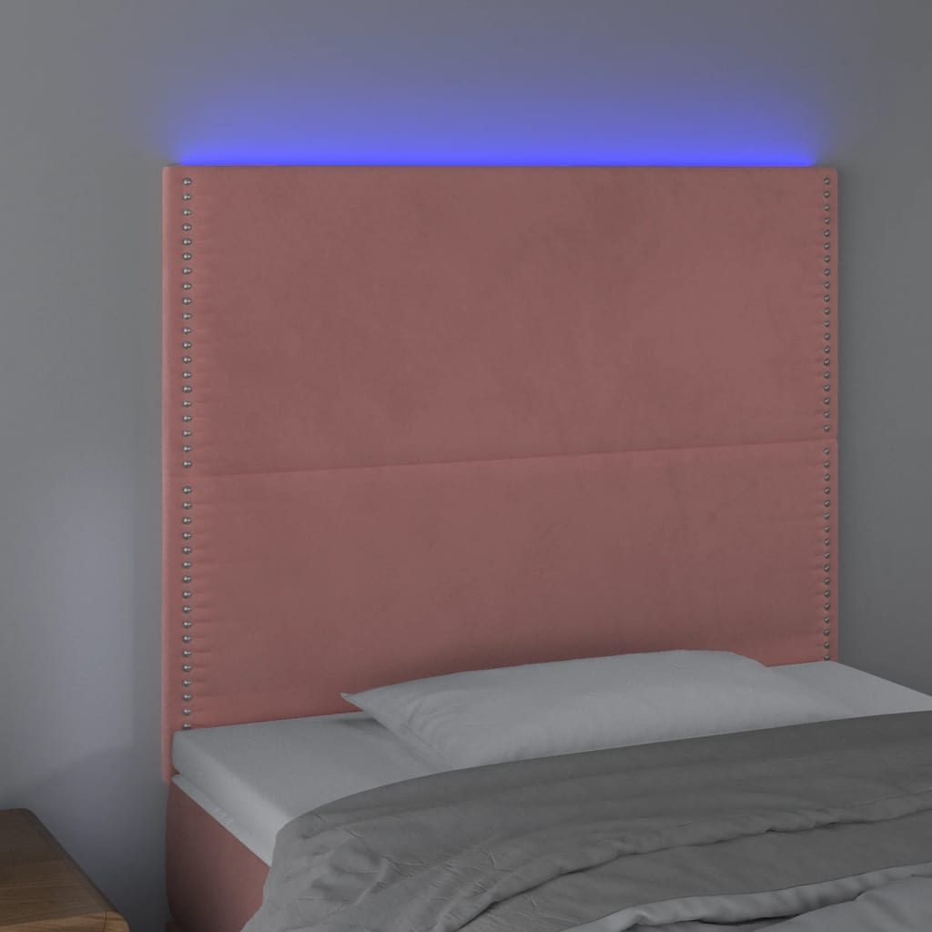 Čelo Postele S Led Růžové 90X5X118/128 Cm Samet