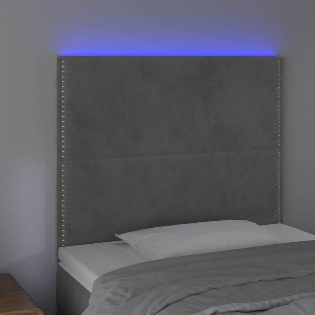 Čelo Postele S Led Světle Šedé 100X5X118/128 Cm Samet