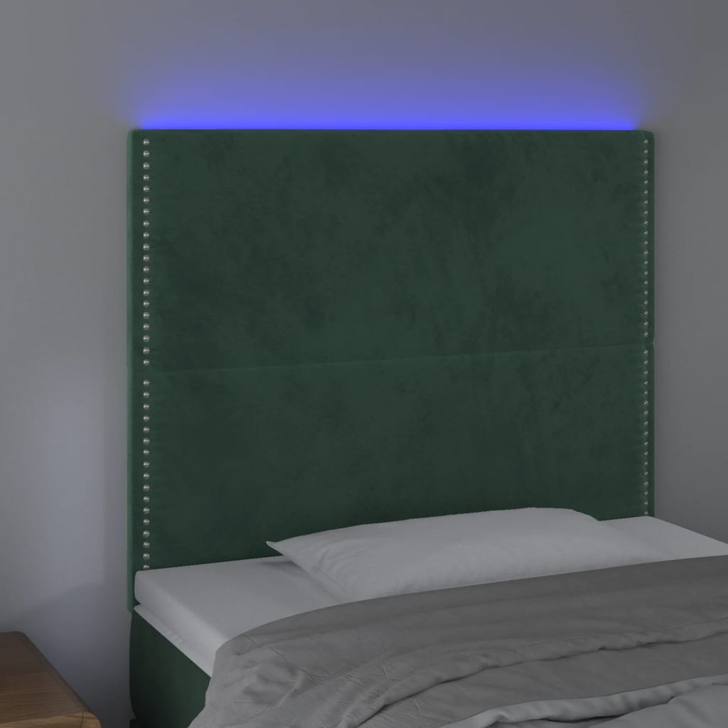 Čelo Postele S Led Tmavě Zelená 100X5X118/128 Cm Samet