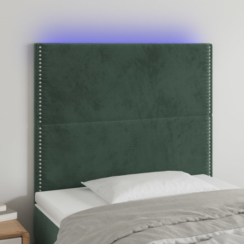 Čelo Postele S Led Tmavě Zelená 100X5X118/128 Cm Samet