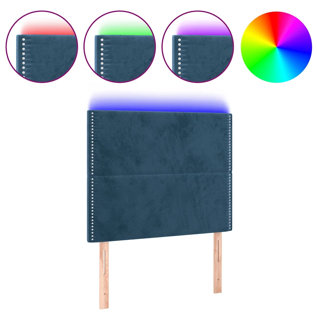 Čelo Postele S Led Tmavě Modré 100X5X118/128 Cm Samet