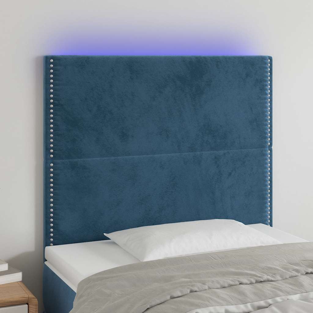 Čelo Postele S Led Tmavě Modré 100X5X118/128 Cm Samet