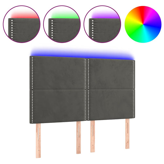 Čelo Postele S Led Tmavě Šedé 144X5X118/128 Cm Samet