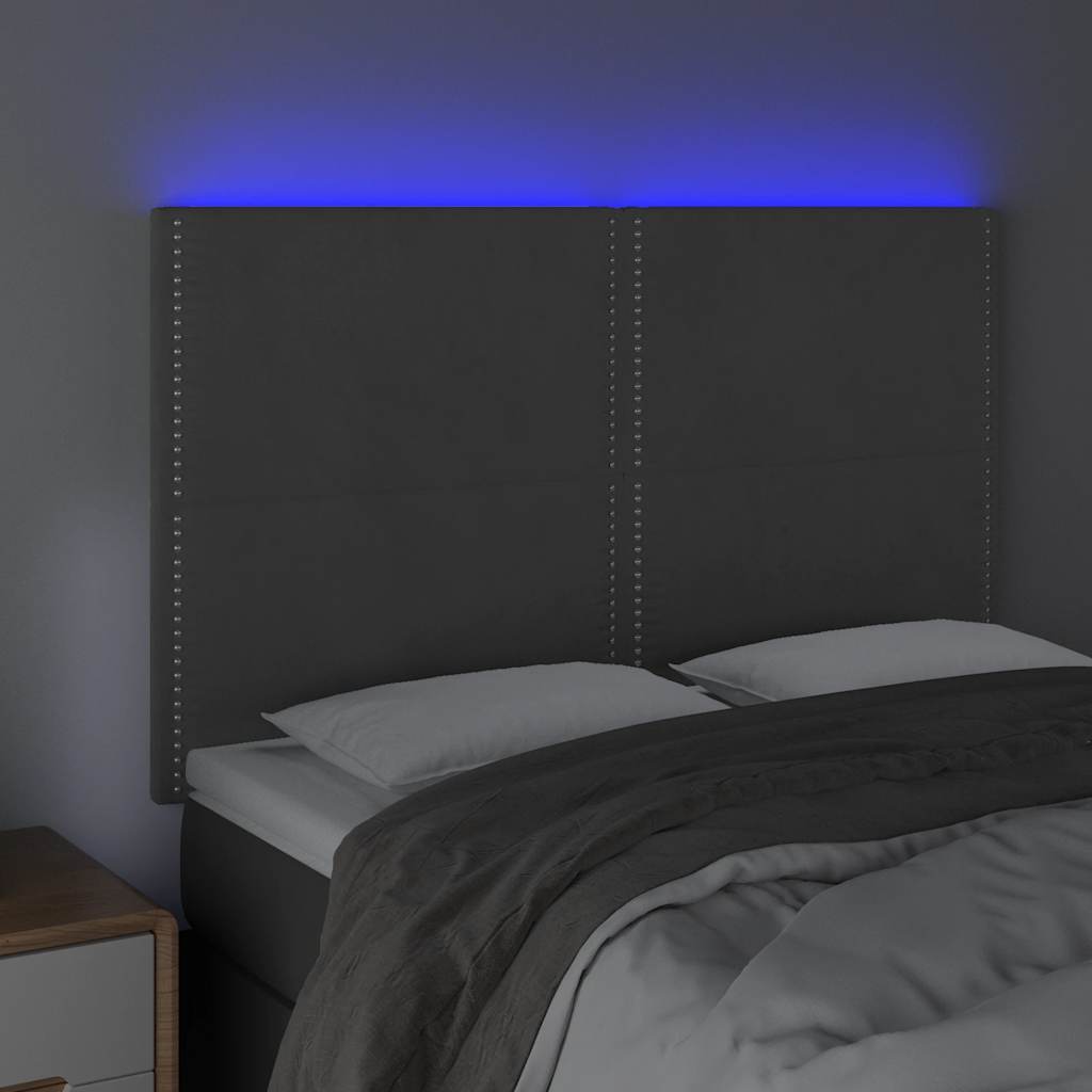 Čelo Postele S Led Tmavě Šedé 144X5X118/128 Cm Samet