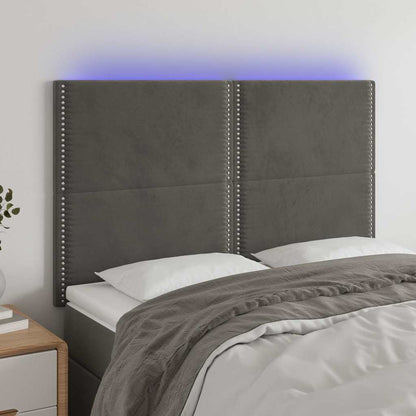 Čelo Postele S Led Tmavě Šedé 144X5X118/128 Cm Samet