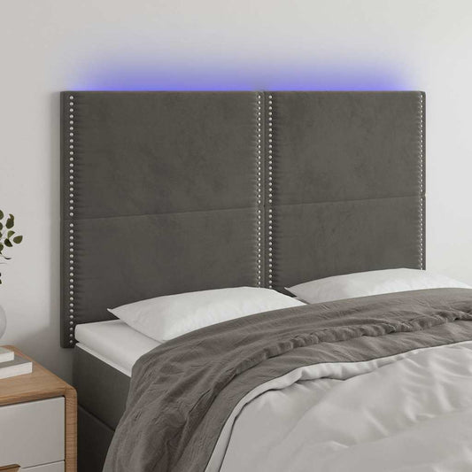 Čelo Postele S Led Tmavě Šedé 144X5X118/128 Cm Samet