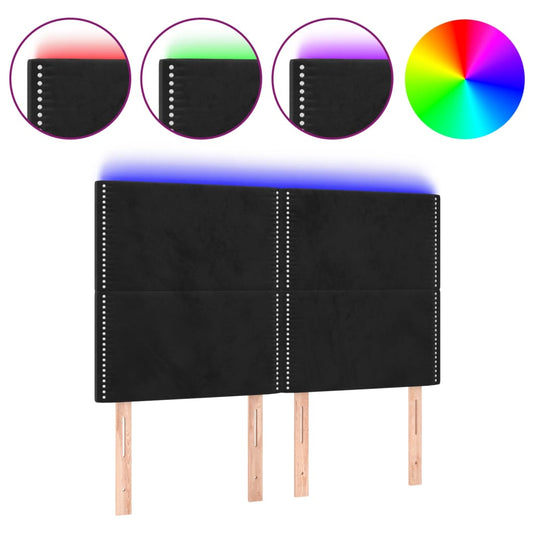 Čelo Postele S Led Černé 144X5X118/128 Cm Samet