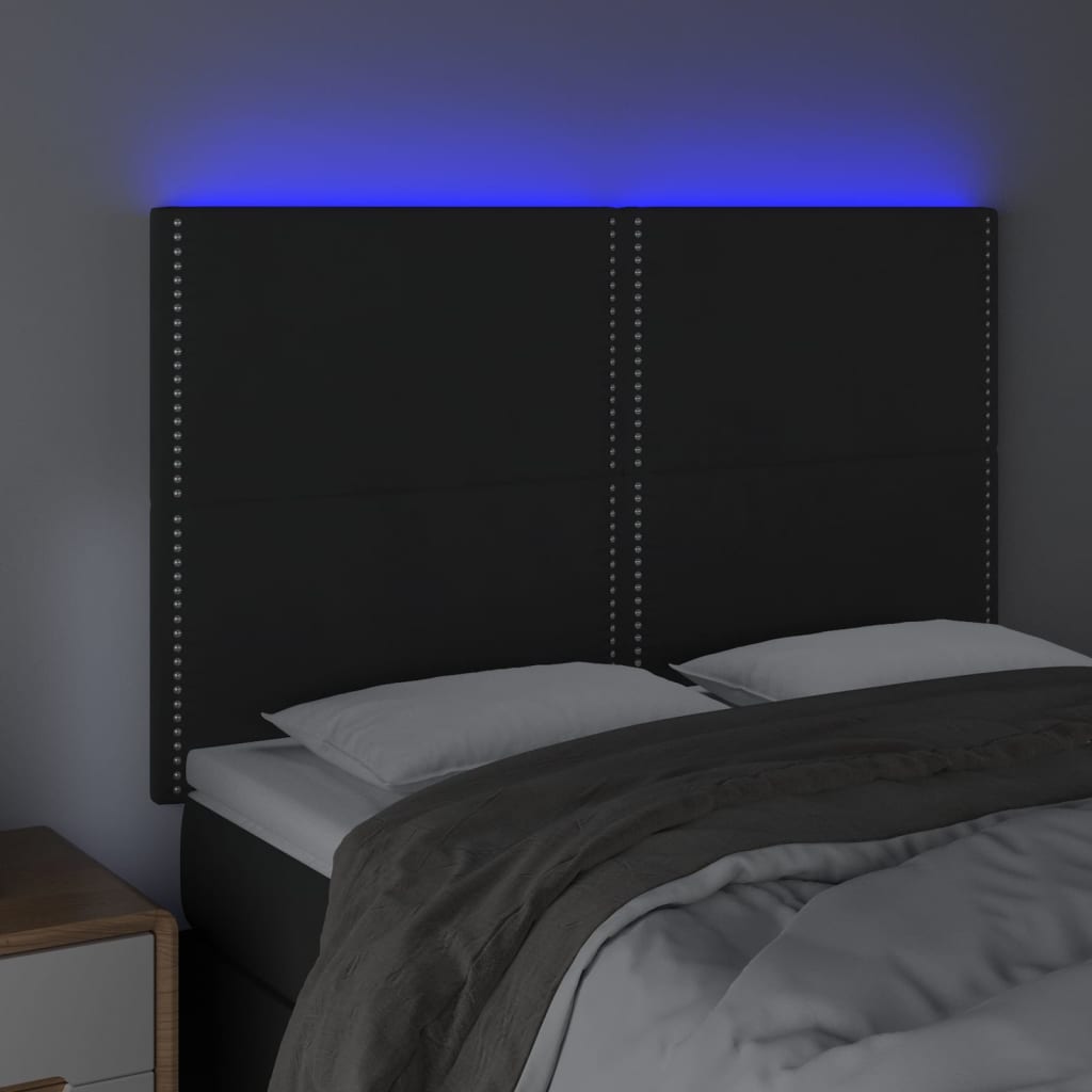Čelo Postele S Led Černé 144X5X118/128 Cm Samet