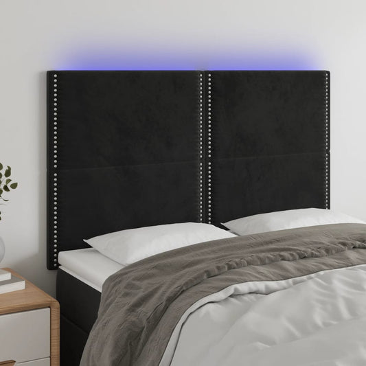 Čelo Postele S Led Černé 144X5X118/128 Cm Samet