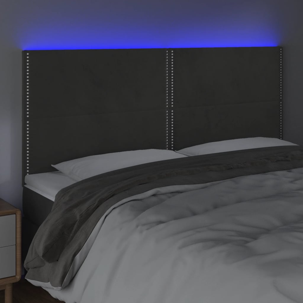 Čelo Postele S Led Tmavě Šedé 160X5X118/128 Cm Samet