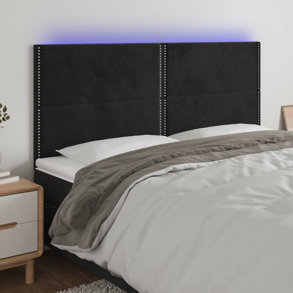 Čelo Postele S Led Černé 160X5X118/128 Cm Samet