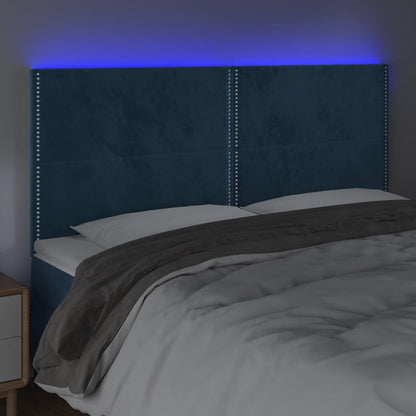 Čelo Postele S Led Tmavě Modré 160X5X118/128 Cm Samet